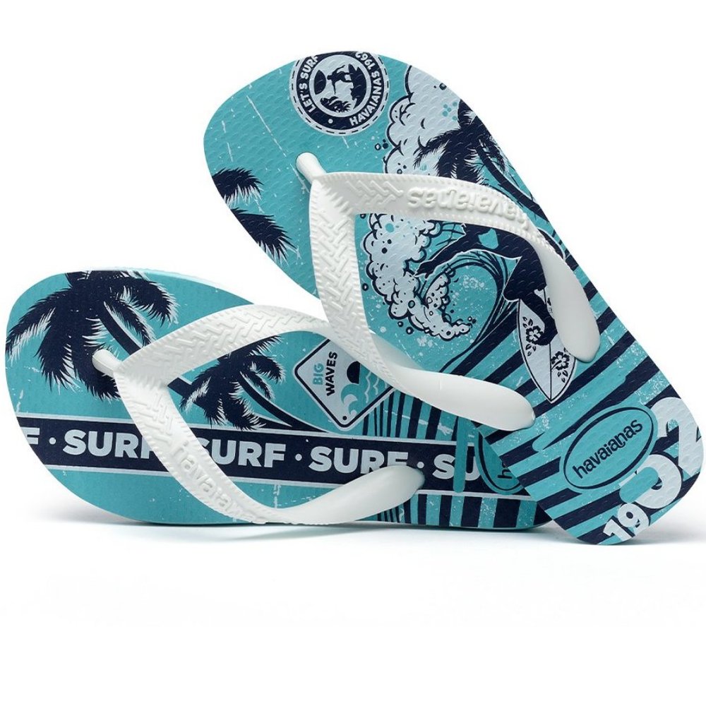 NWT HAVAIANAS LITTLE BOYS SIZE 10C 11/12C BLUE BIG WAVES SURF FLIP FLOPS